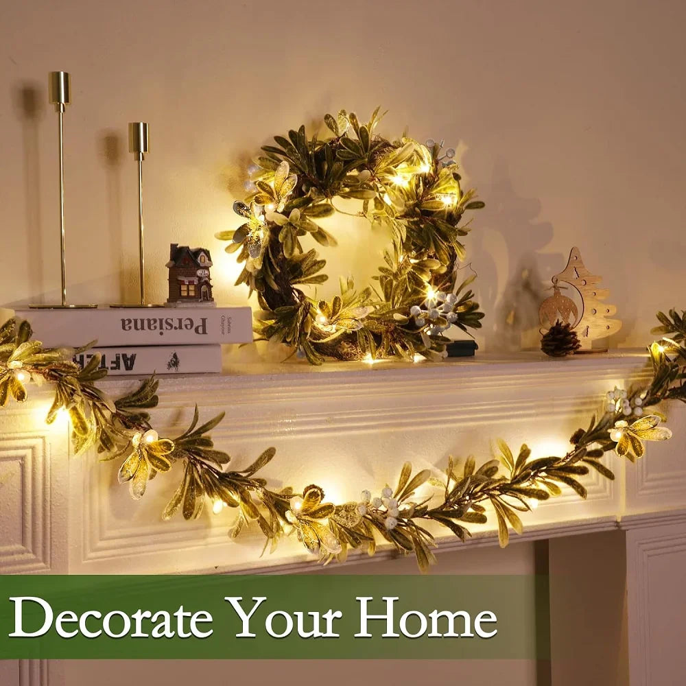 VKTECH Mistletoe Christmas Garland With Lights Prelit Cedar