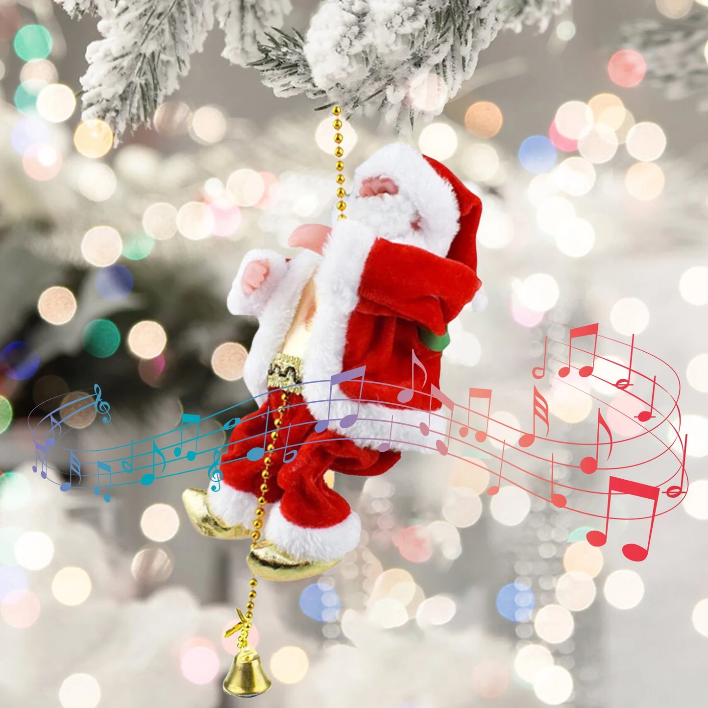 Climbing Santa Ornament On Rope Christmas Music Decoration