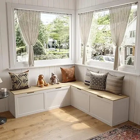 Corner Storage Nook Bench With Cushion For Kitchen Entryway