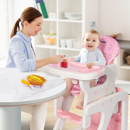 Baby High Chair Foldable  &  2-in-1 with Table Footrest, Detachable Double Tray, Easy to Clean Feeding Detachable Highchair