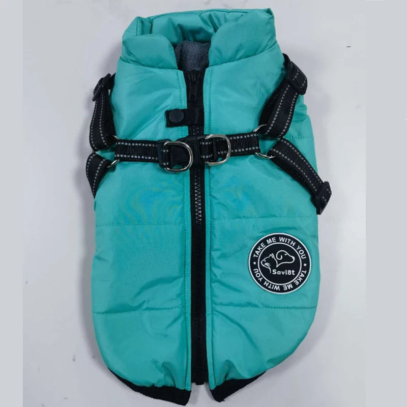 Guangdong Winter Warm Dog Jacket Waterproof Coat With Harness Fleece Lined Pet Outerwear