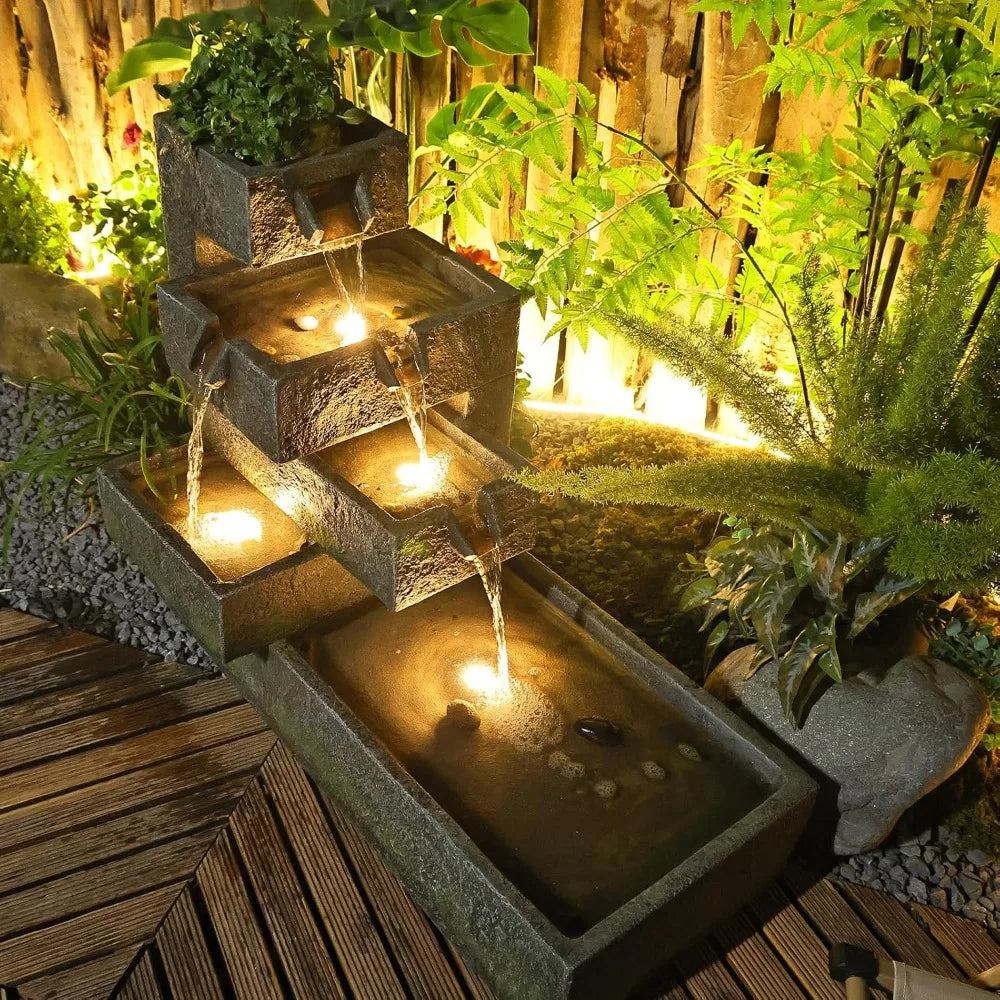 Tankana Tiered Water Fountain Garden Outdoor Indoor Cascade ContemporaryConcrete Artistry