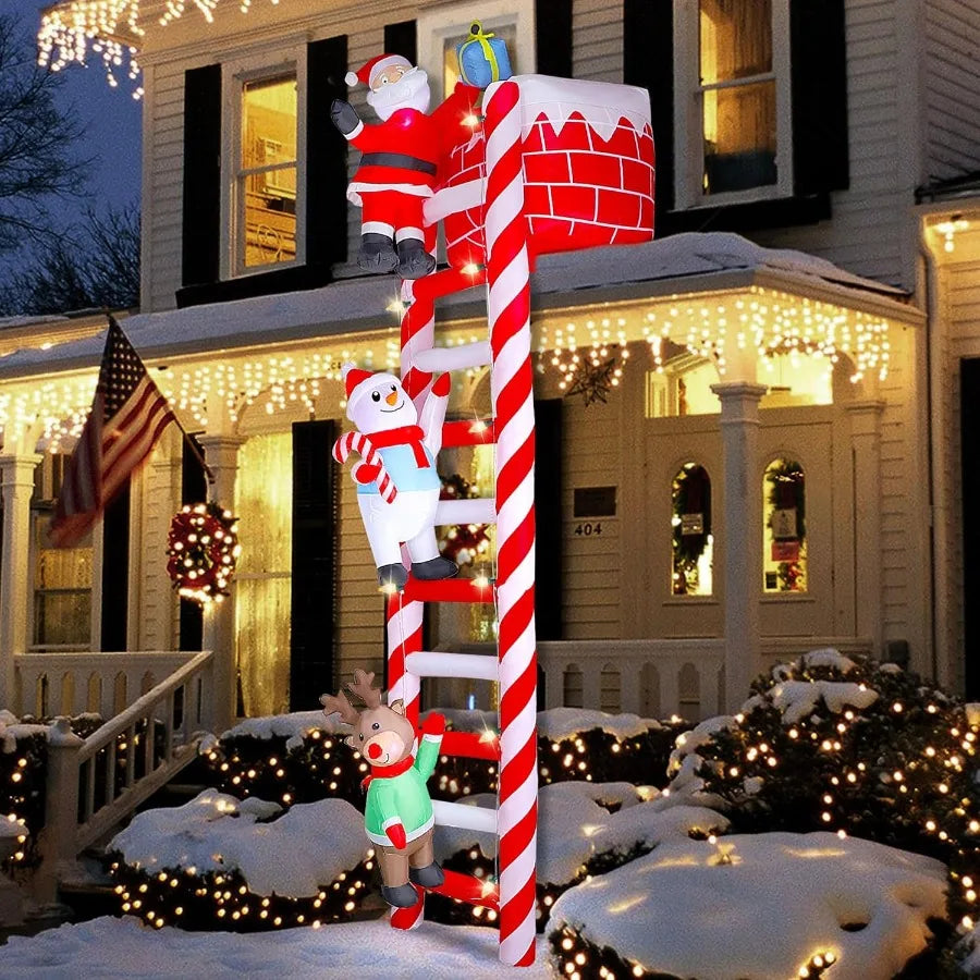 Hign-concerned Christmas Inflatable Ladder Decoration With Santa Reindeer