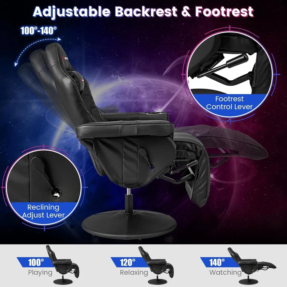 Gaming Recliner, Adjustable Massage Gaming Chair with Cup Holder Footrest Ergonomic Single Sofa Living Room Home