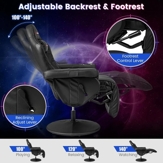 Gaming Recliner, Adjustable Massage Gaming Chair with Cup Holder Footrest Ergonomic Single Sofa Living Room Home