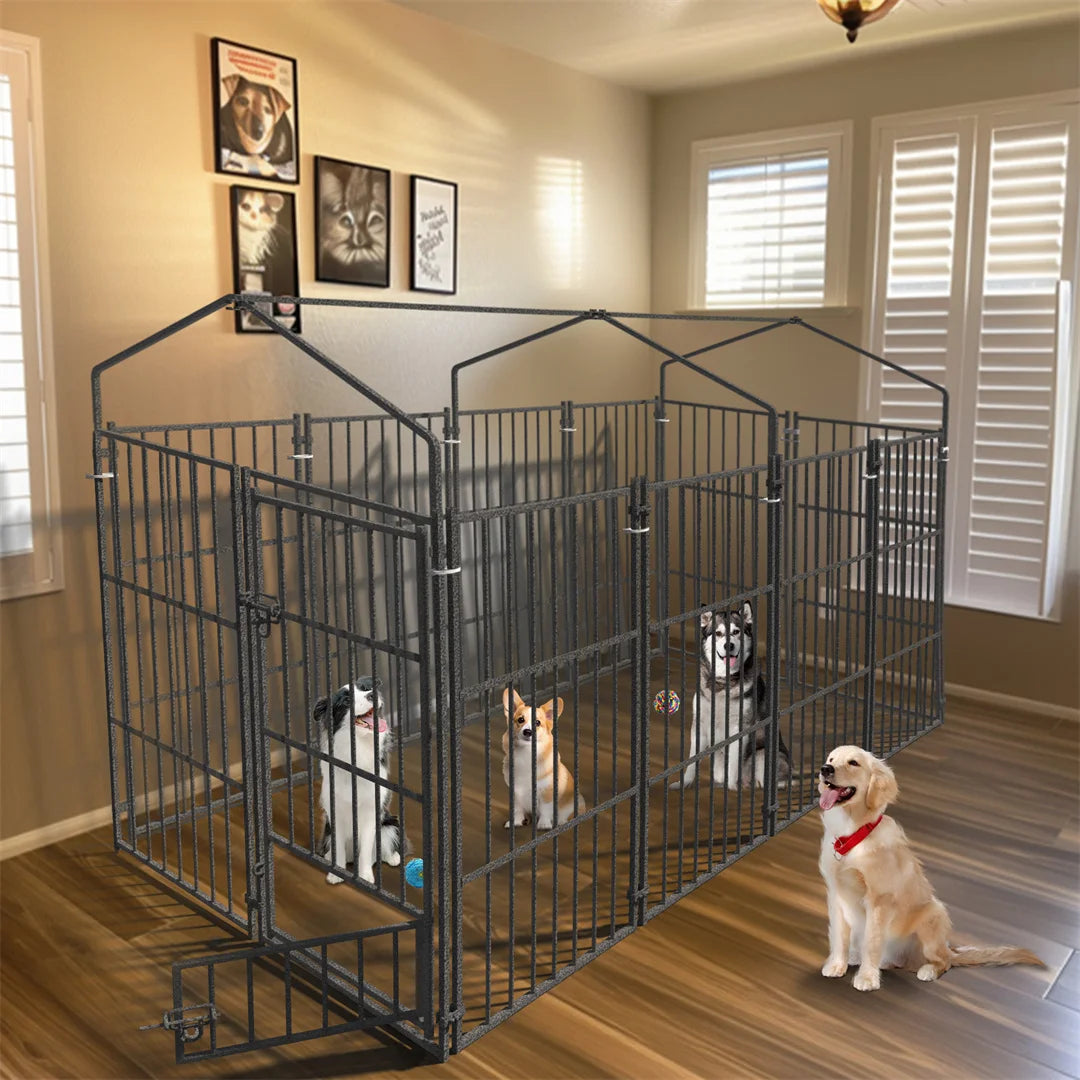 64.9” Heavy Duty Dog Kennel Pet Welded Metal Playpen Large Animal Cage Outdoor Indoor