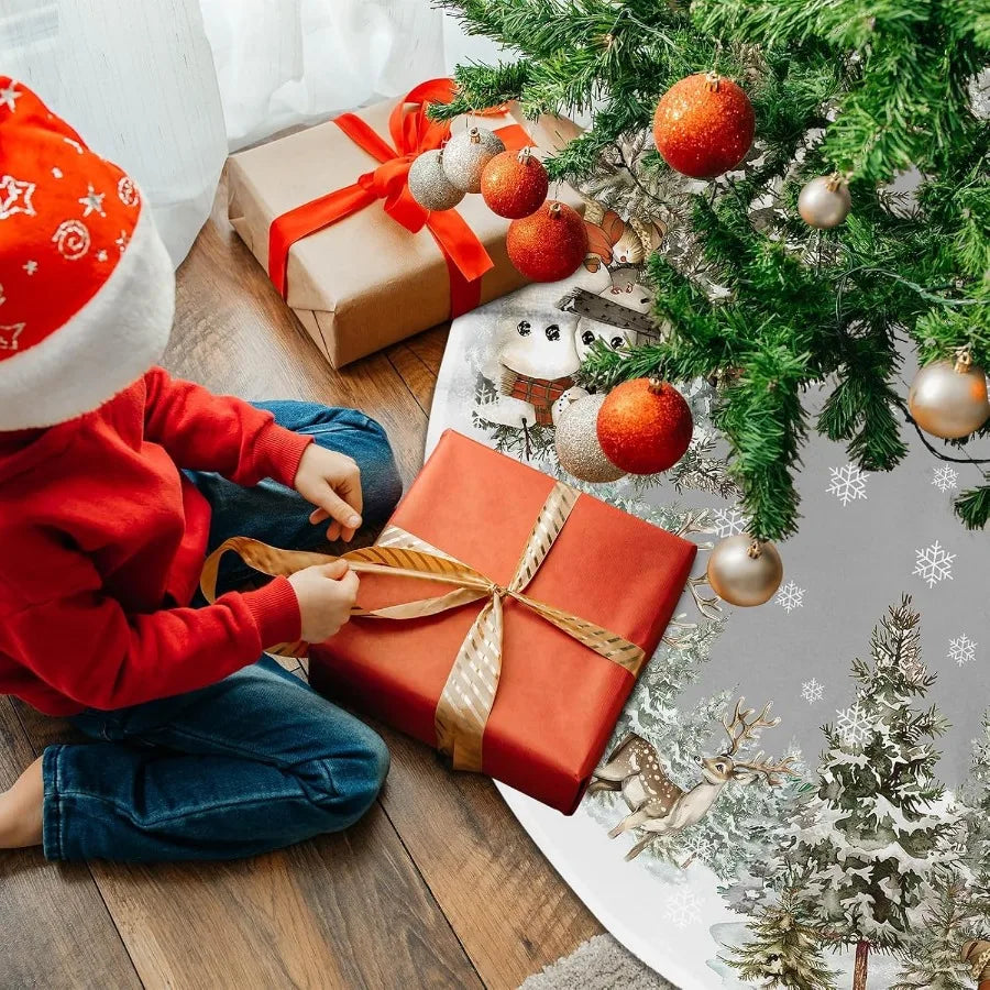 Electronic Snowman Christmas Tree Skirt Reindeer Snowflakes Decor