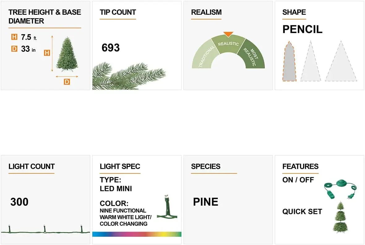 Pre-Lit Flocked Christmas Tree With 300 LED Lights And Remote