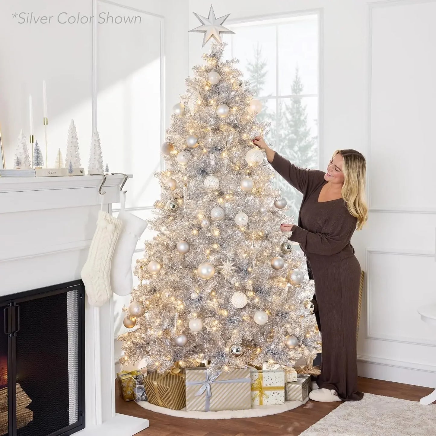 XMSJ Prelit Tinsel Christmas Tree 1000 Branch Tips