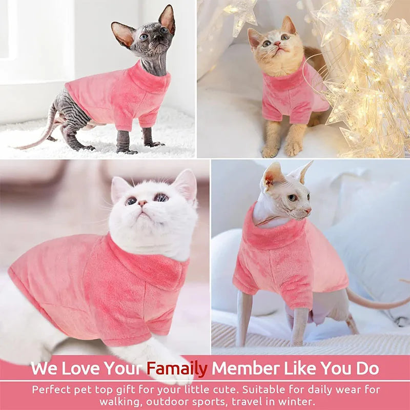 Sphynx Cat Luxurious Thermal Fleece Turtleneck Coat Winterwear Chihuahua Clothing