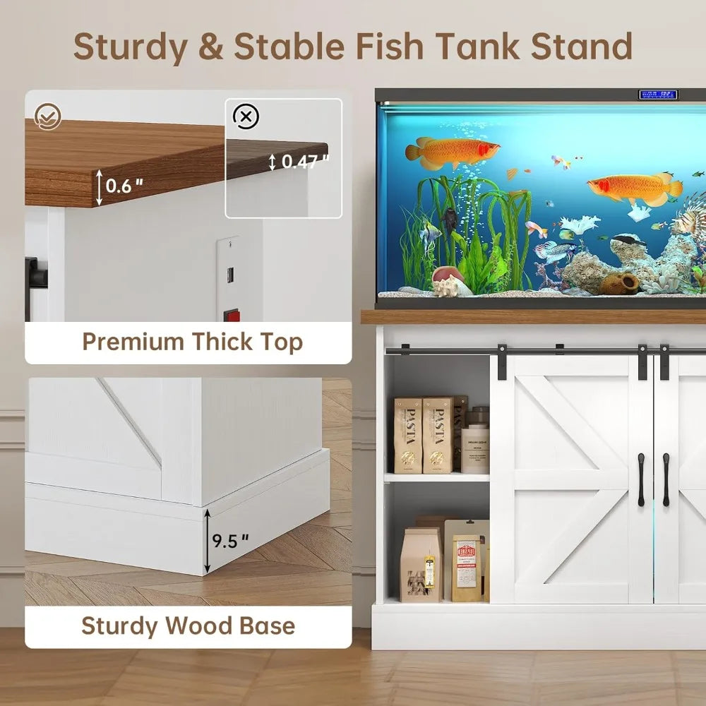 Premium Industrial Aquarium Stand Featuring SlidingBarnDoors And Power Outlet Cabinet
