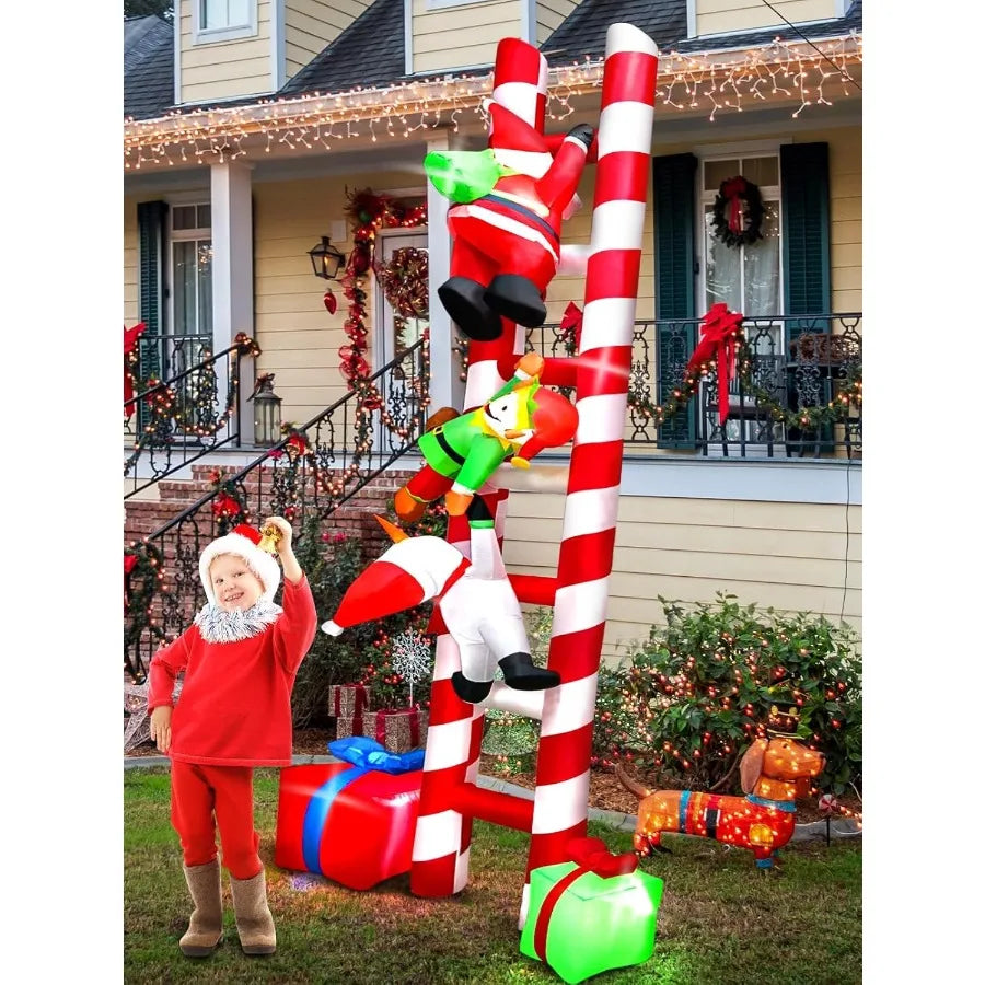 Hignconcerned Santa Climbing Ladder Inflatable With Lights Outdoor Decoration