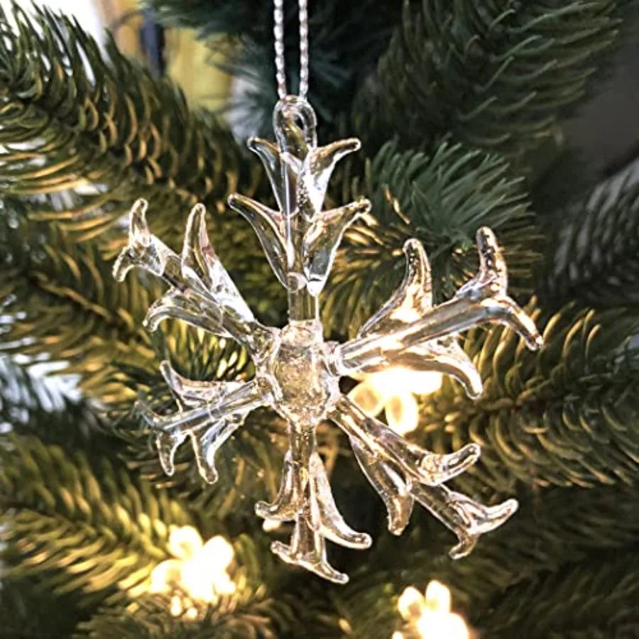 Clear Glass Snowflake Ornaments Set For Christmas Tree Decor