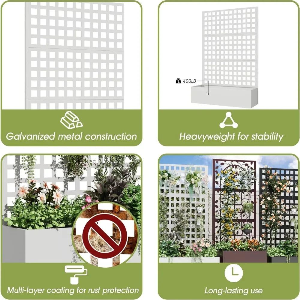Metal Planter Box with Trellis, 71"x 47"x 16" Raised Garden Bed with Trellis, Planter Box Trellis with Privacy Screen and Draina