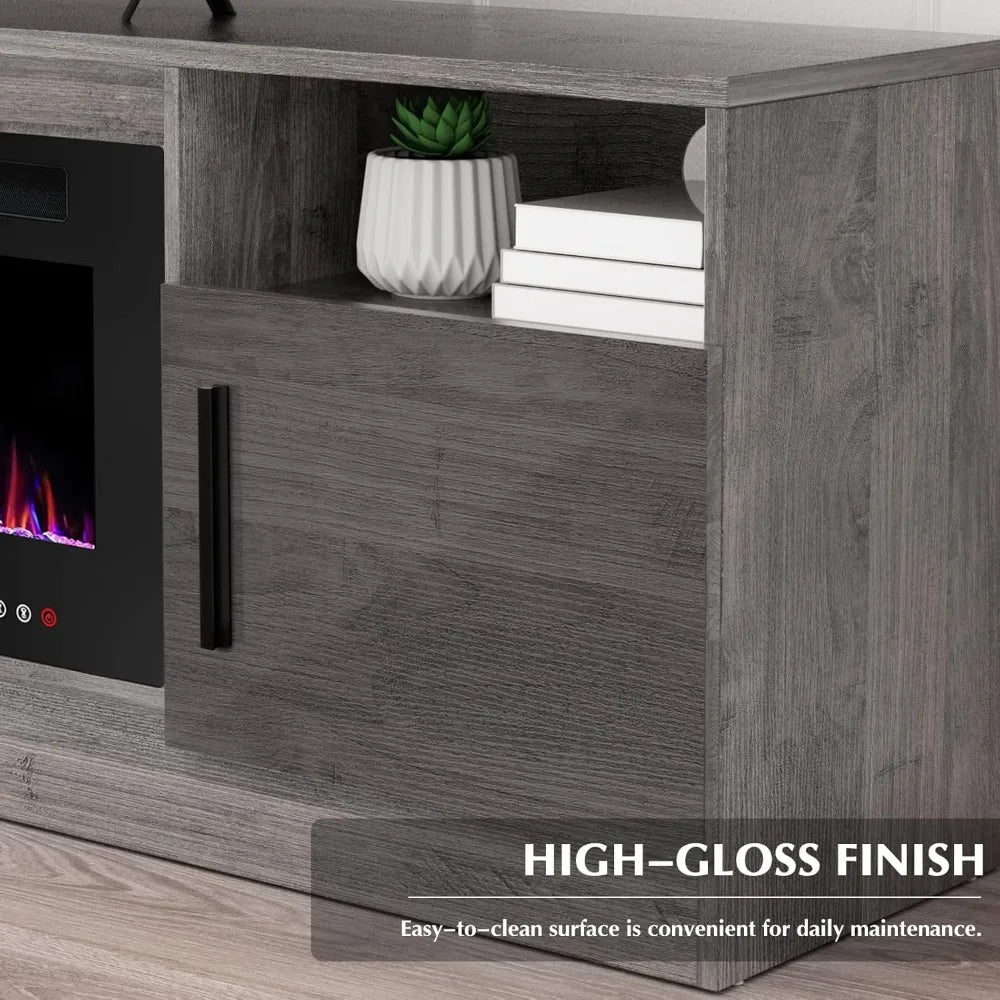 Lemberi Fireplace tv Stand with 36 inch Fireplace Up to 80" TVs,LED Light Entertainment Center and Storage, 70" Modern Wood Medi