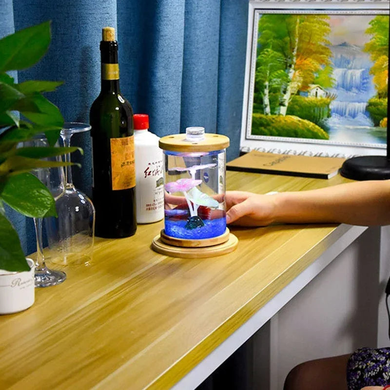 Choice LED Cylindrical Fish Tank Rotating Office Glass Aquarium ShowpieceDisplay