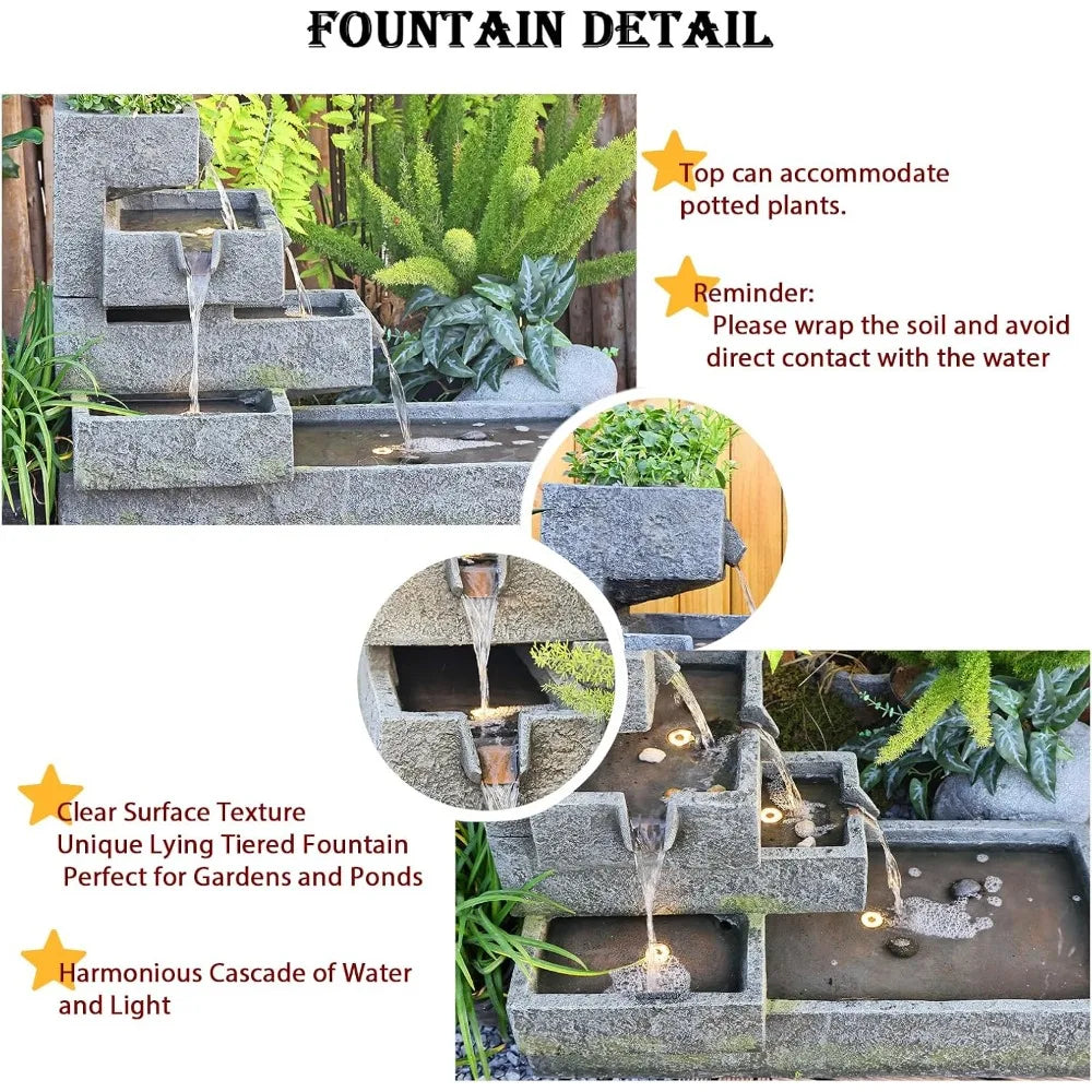 Tankana Tiered Water Fountain Garden Outdoor Indoor Cascade ContemporaryConcrete Artistry