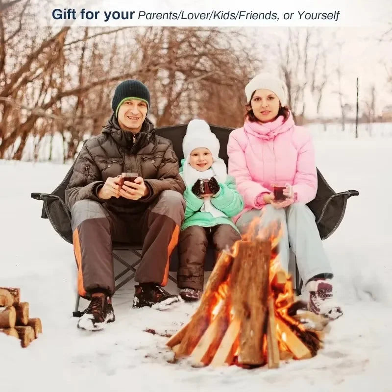 Home.Heated Double Camping Chair, 2-Person Folding Chair with 12V 16000mAh Battery Pack, Heated Portable Loveseat Chair