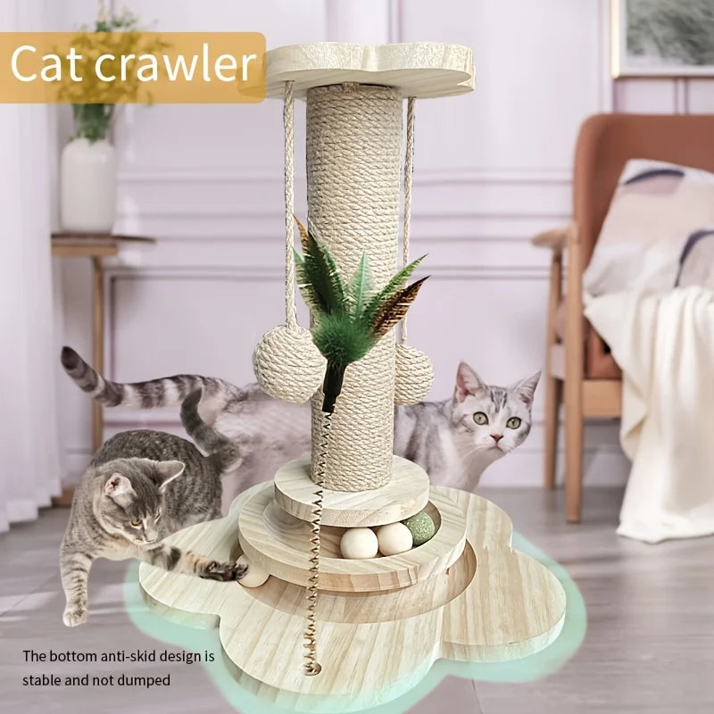 JiangsuHign Indoor Cat Scratching Post Ball Track Kitten Toy Teasing Wand Durable Sisal