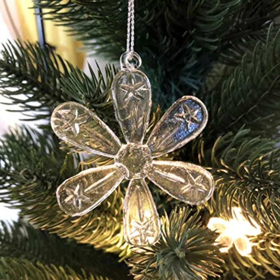 Clear Glass Snowflake Ornaments Set For Christmas Tree Decor