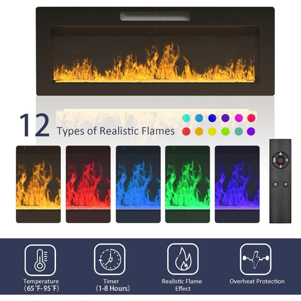 Floating TV Stand with Fireplace, 70" Floating TV Stand Wall with 36" Fireplace, Black Floating Electric Fireplace TV Stand