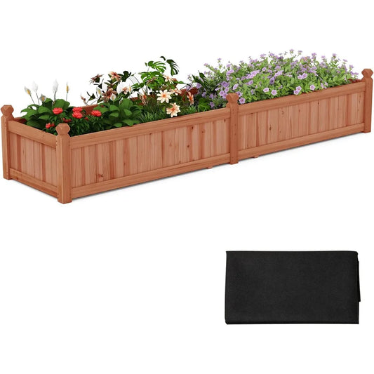 HAPPYGRILL Raised Garden Bed, Wood Elevated Flower Box with 8 Drain Holes, Liner, for Flowers, Vegetables, Herbs, Fruits, Outdoo