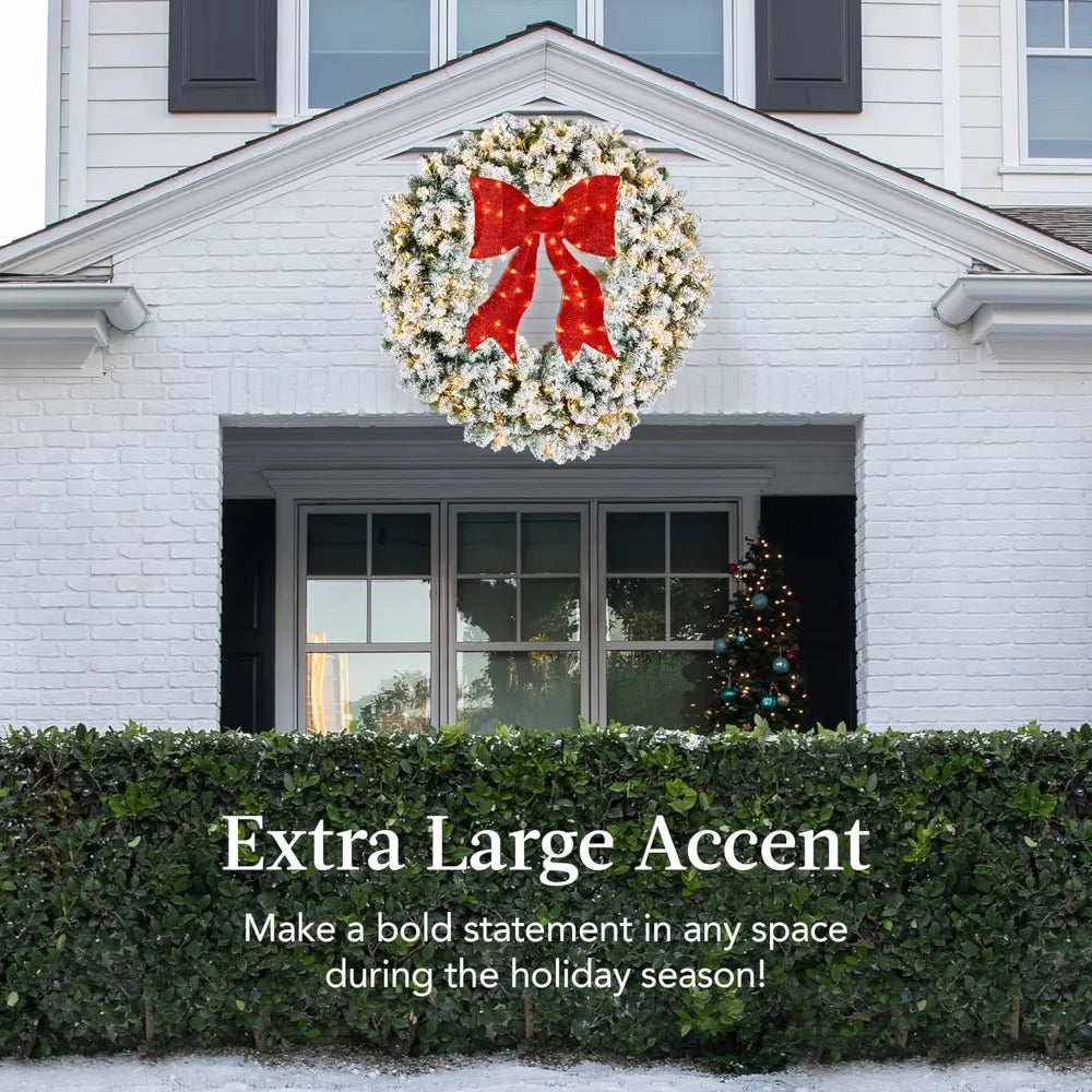 Color Flocked Pre Lit Christmas Wreath With Bow Plug In