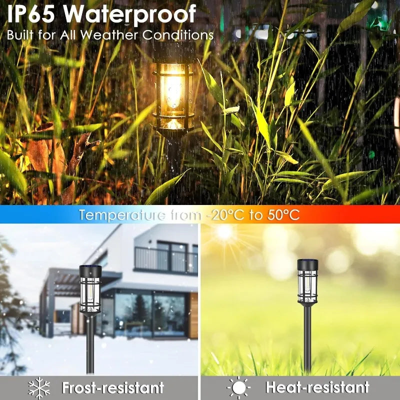 Solar Pathway Lights, 8 Pack LED Solar Lights Outdoor Waterproof, Glass Metal Garden Lighting For Yard Path Landscape Lawn Walkw