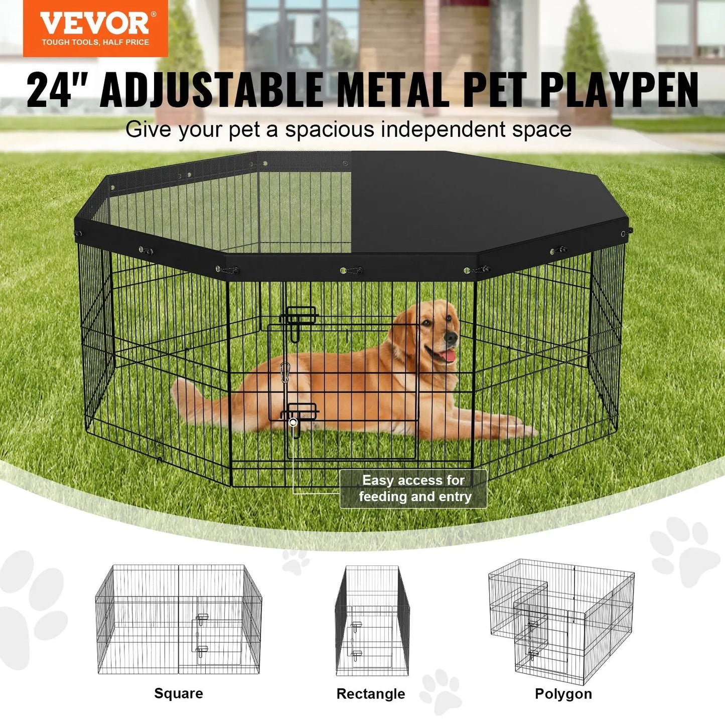 XMSJ IndustrialStrength EightPanel Foldable Metal Dog Exercise Pen With TopCover