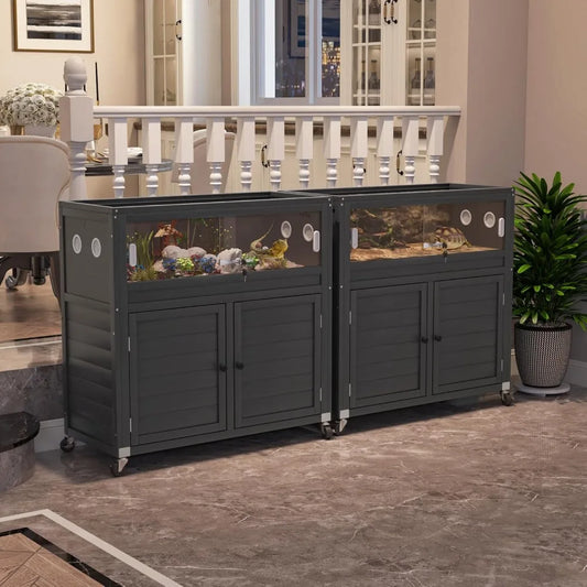 High Concerned Reptile Terrarium With Stand And Storage Cabinet Wheels And Metal Mesh Roof Door