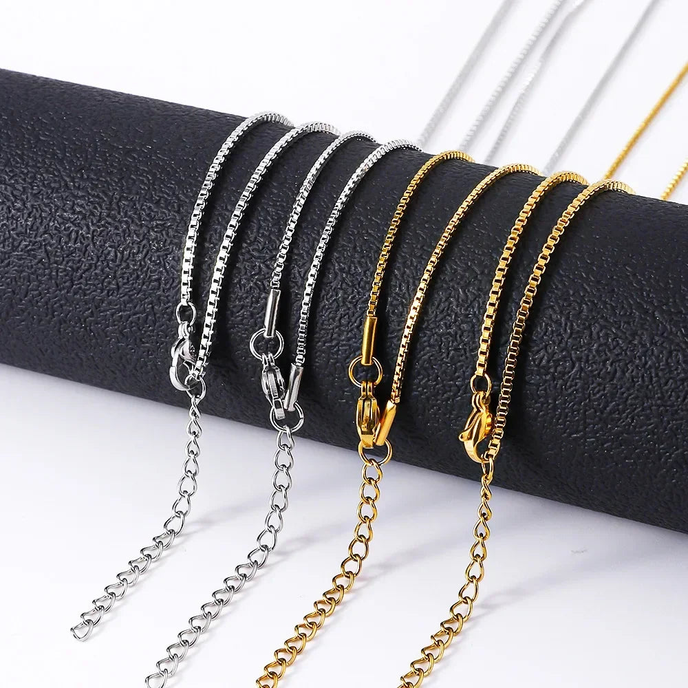 Stainless Steel Box Chain Necklace Unisex Jewelry Fashion