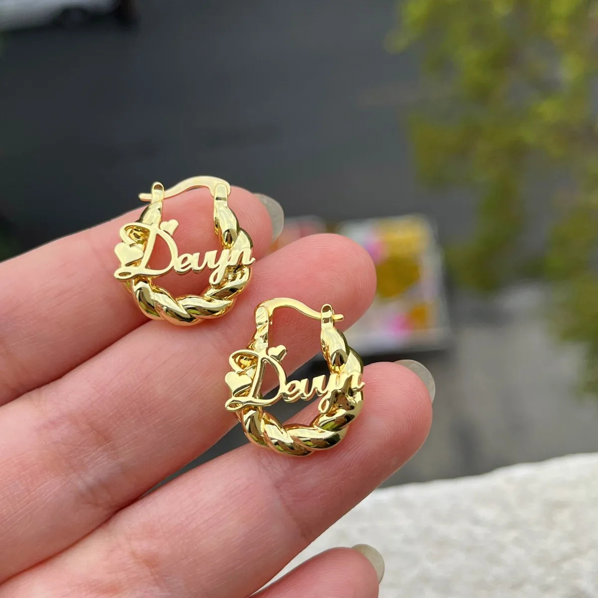 Duoying Custom Name Earrings Personalized Twist Hoop