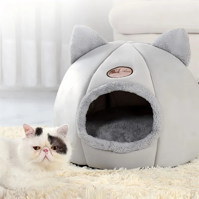 Guangdong Cat Ear Plush Pet Bed For Cats Keep Warm In Winter And Machine Washable