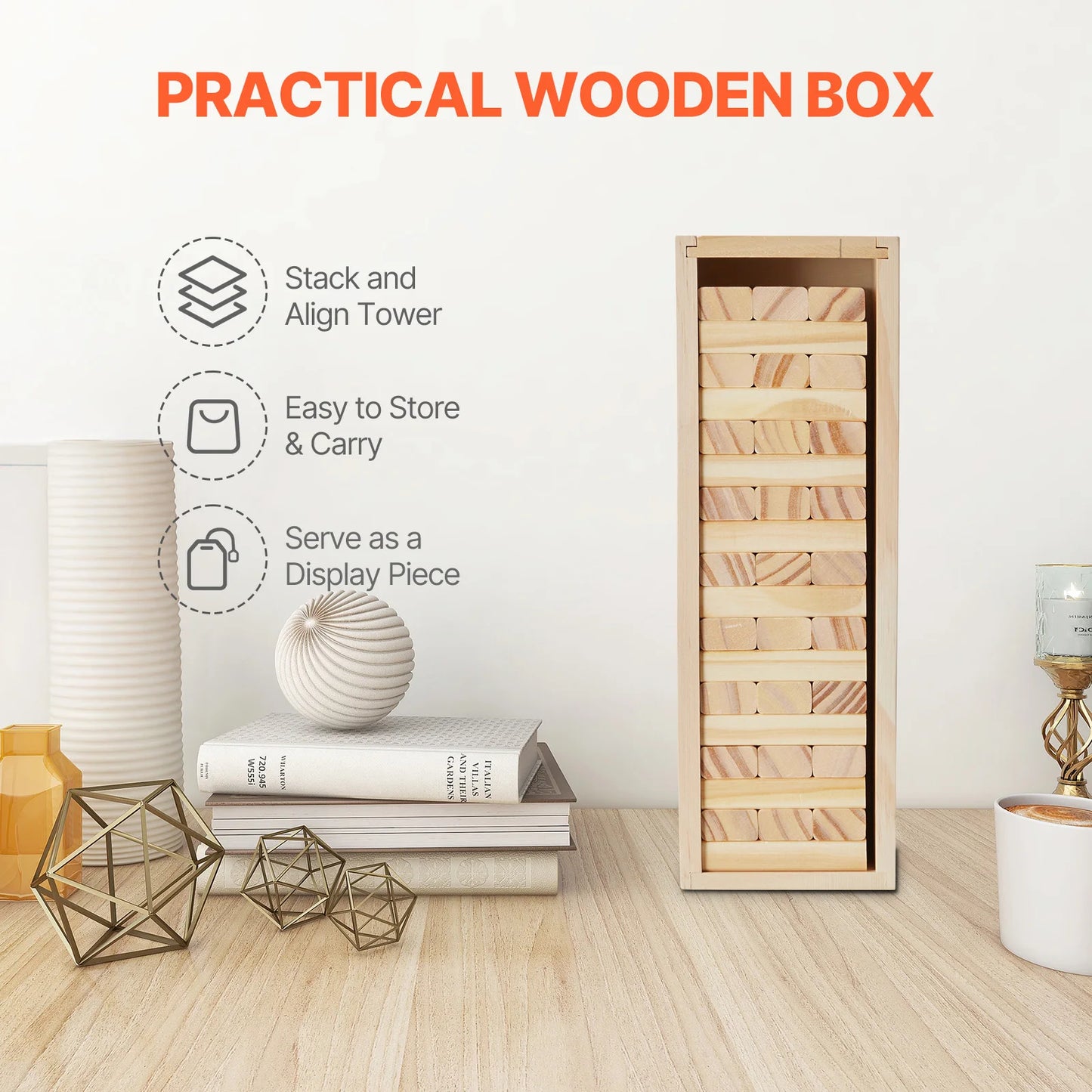 SucceBuy Tumbling Timber Toy Tumble Tower Blocks Game Pine Wood Tumbling Tower Game with Storage Crate Wooden Stacking Game