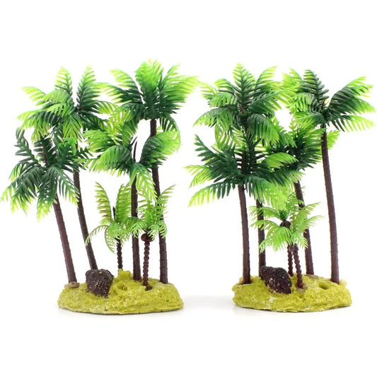 Hign-concerned Plastic Coco Tree Aquarium Decor Coconut Plants Palm Tree For Fish Tank 2pcs