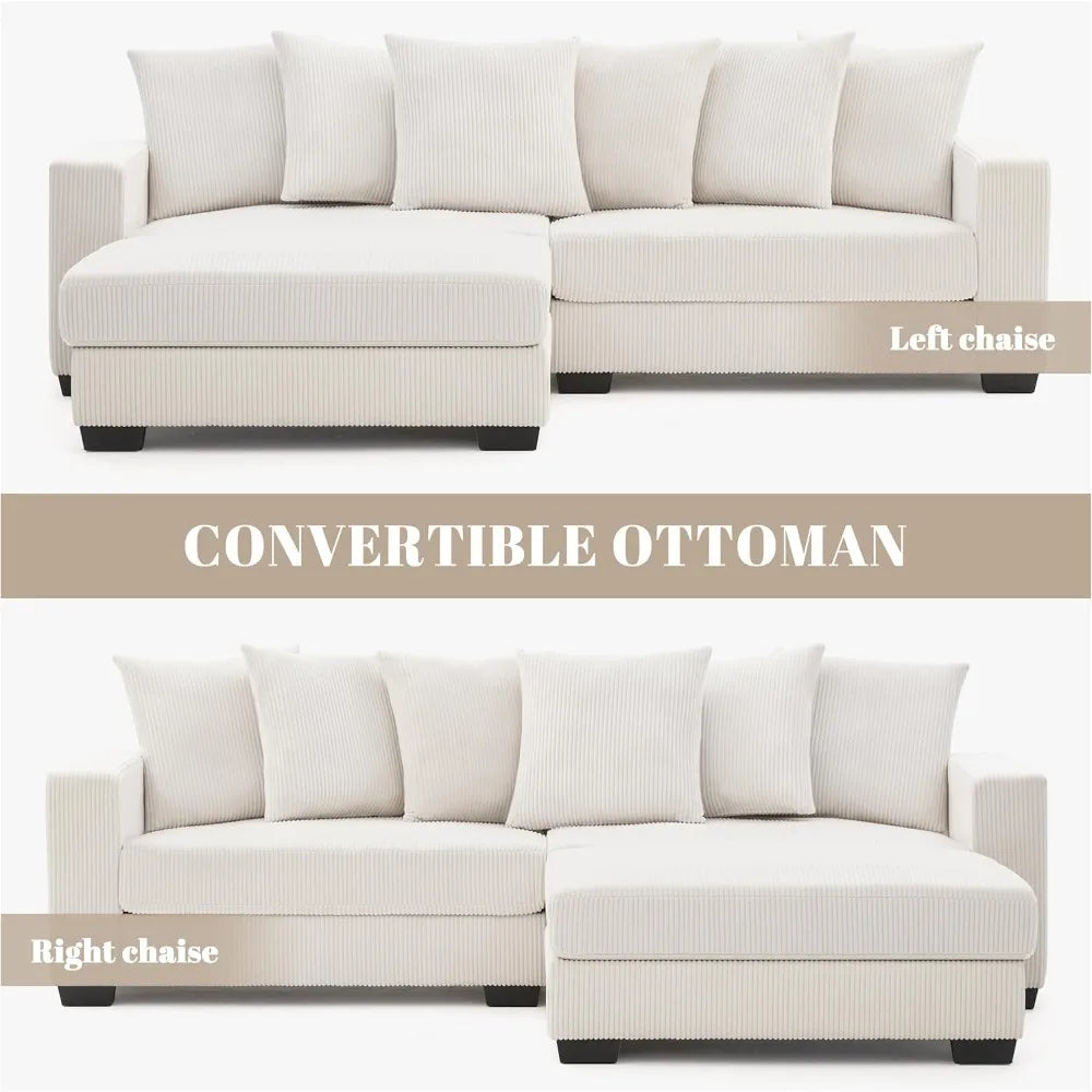 101.6" Deep Seat Modular Sectional Sofa, Comfy Corduroy Sectional Couches for Living Room, L-Shaped Upholstered Cloud Couch with