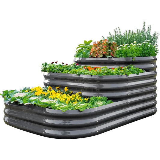 Quictent Galvanized Tiered Raised Garden Bed Kit, 43x63x31.5 in Oval Planting Box, for Vegetables Outdoor 3-in-1 Assembly Modula