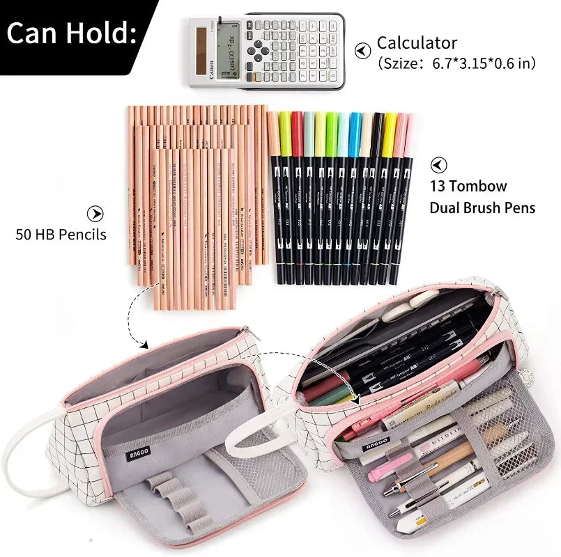 Angoo Pencil Case Large Capacity School Pouch For Students