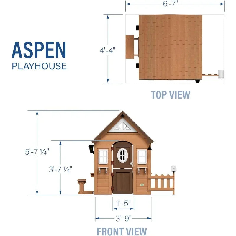 Aspen Cedar Wooden Kids Playhouse Cottage with Kitchen and Picnic Bench