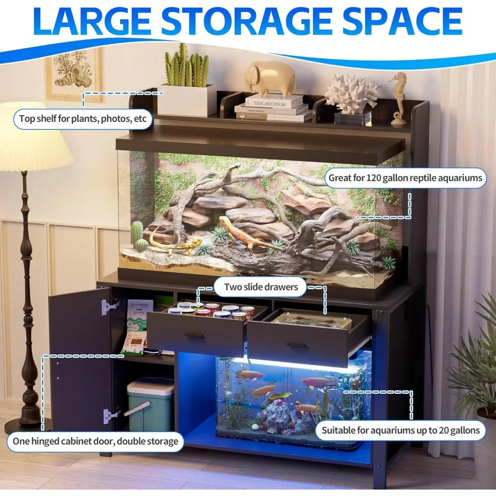 Reptile TerrariumDisplayEnclosure EnclosureSystem Stand With Premium Led Lighting And OutletPowerModule