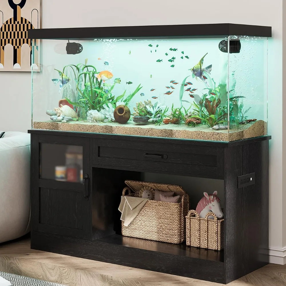 55 Gallon Fish Tank Stand, Fish Tank with Stand 55-75 Gallon, Aquarium Stand 55 Gallon with Drawer, Reptile Tank Stand with Powe