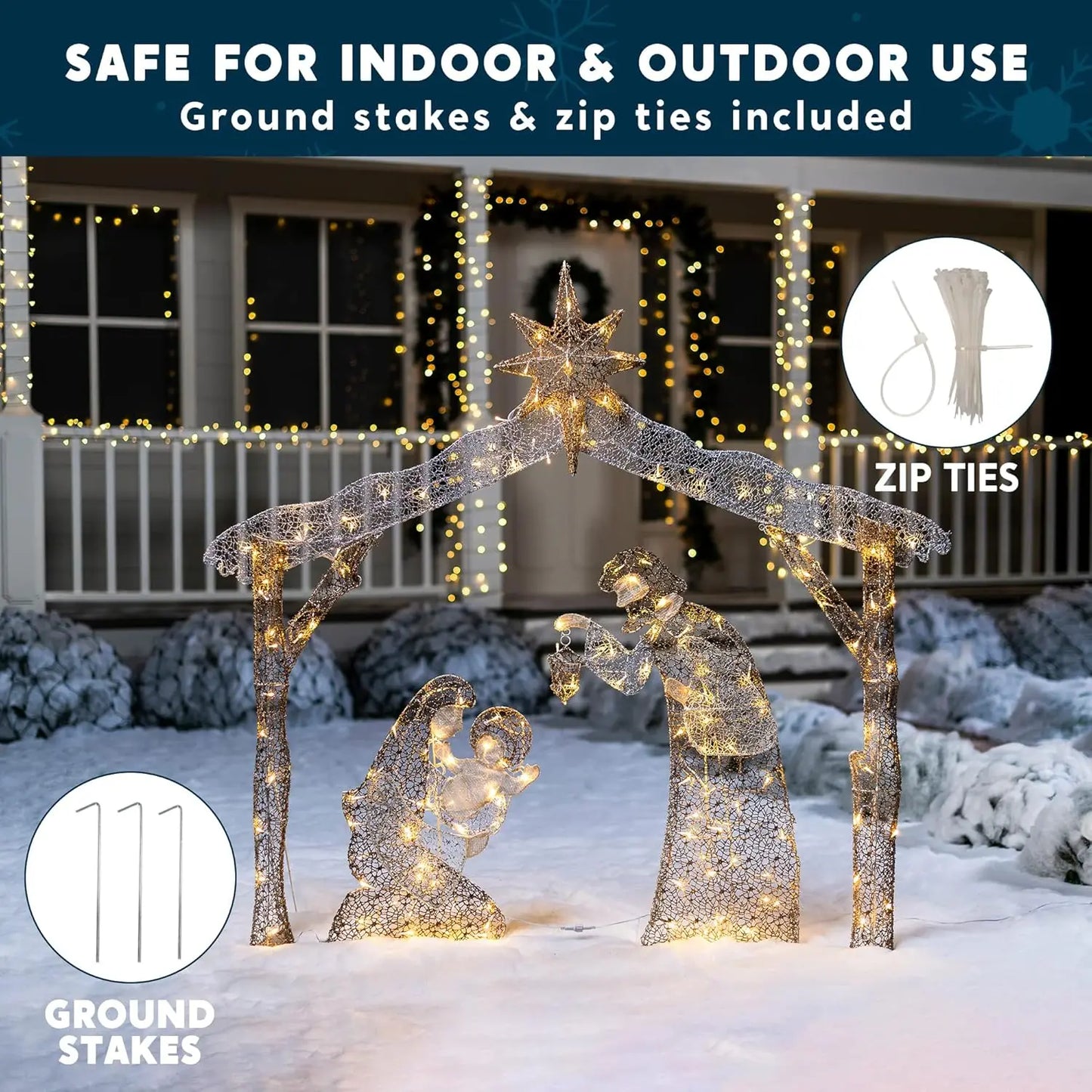 Joyfy Nativity Yard Light 160LED With Metal Stake Outdoor Decor