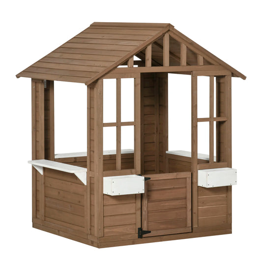 Outsunny Kids Wooden Playhouse Outdoor Garden Cottage with Working Door and Windows