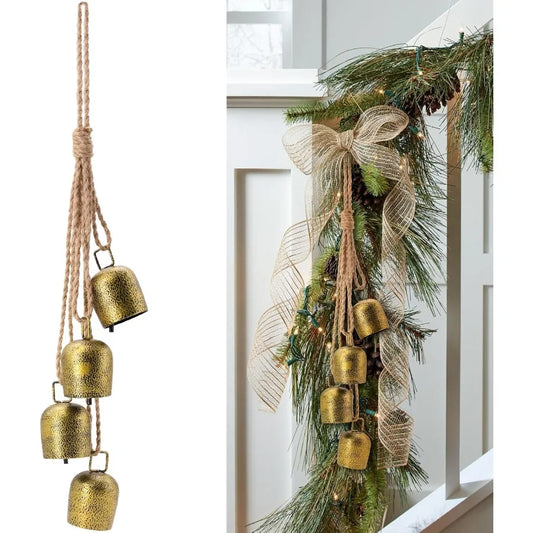 Cow Bells With Jute Hanging Rope For Christmas Decorations