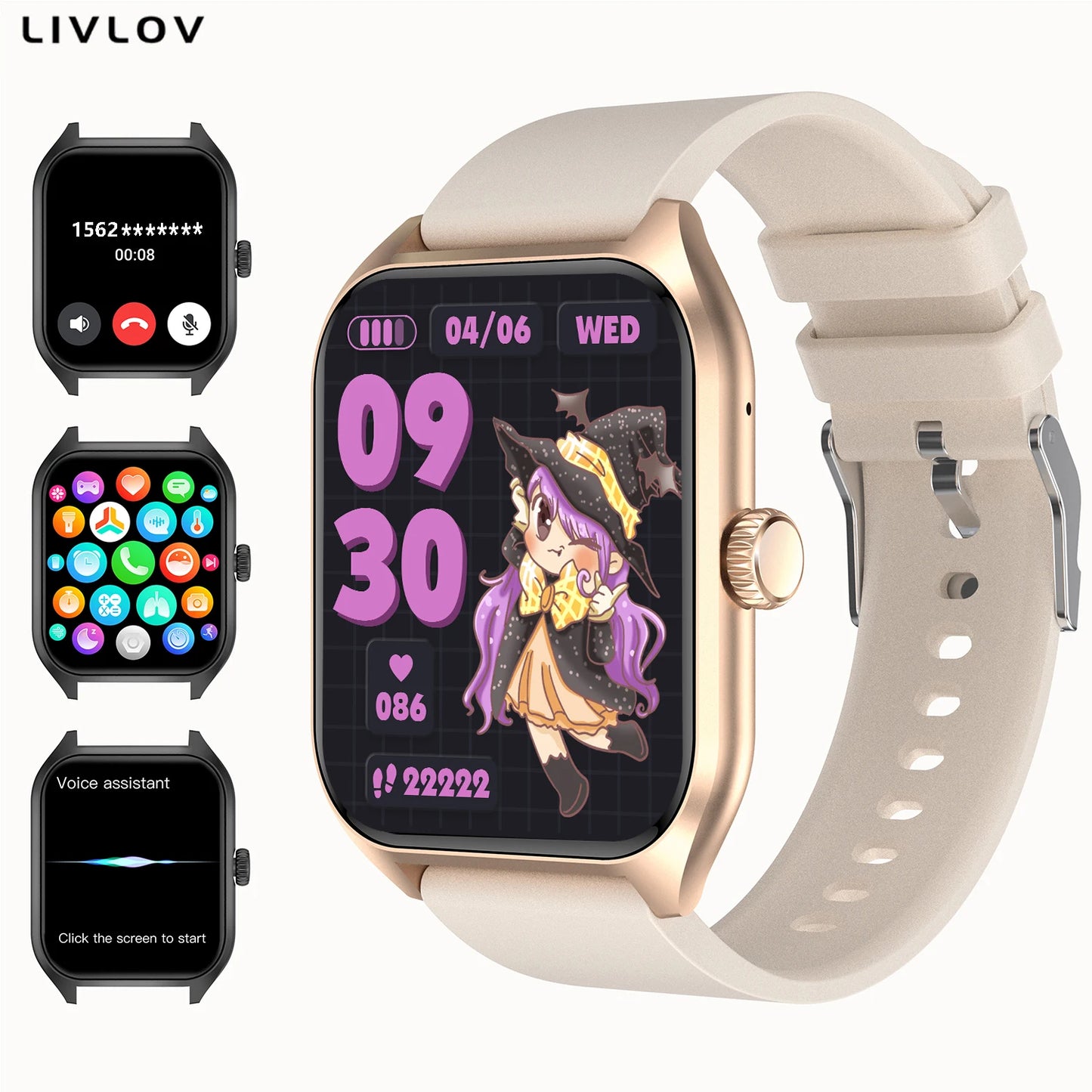 LIVLOVCP AI Voice Assistant Smart Watch Heart Rate Monitor
