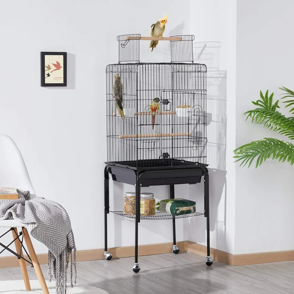 Open Top Rolling Bird Cage With Detachable Features