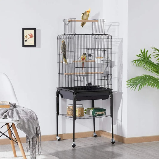 Open Top Rolling Bird Cage With Detachable Features