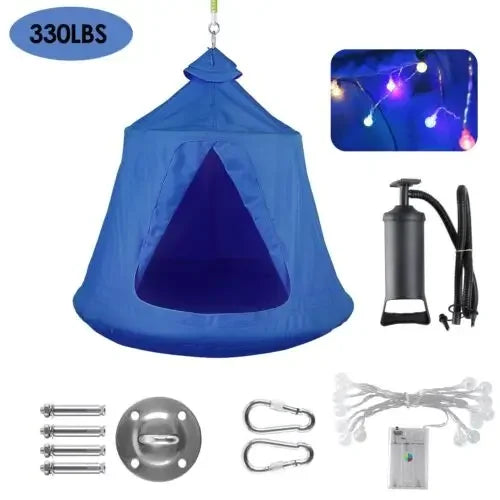Hanging Tree Tent Indoor Outdoor Hanging Tent Waterproof Tree Ceiling Pod Portable Hang Out Huggle Pod Play Tent w/ Light String