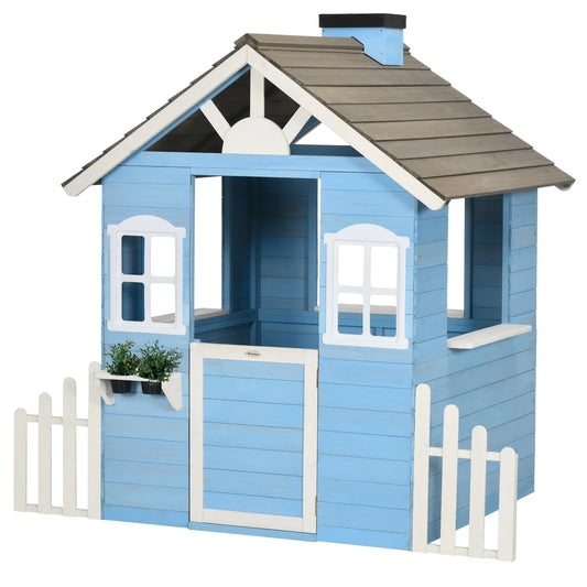 Outsunny Wooden Outdoor Playhouse for Kids with Flower Pot Holders and Windows