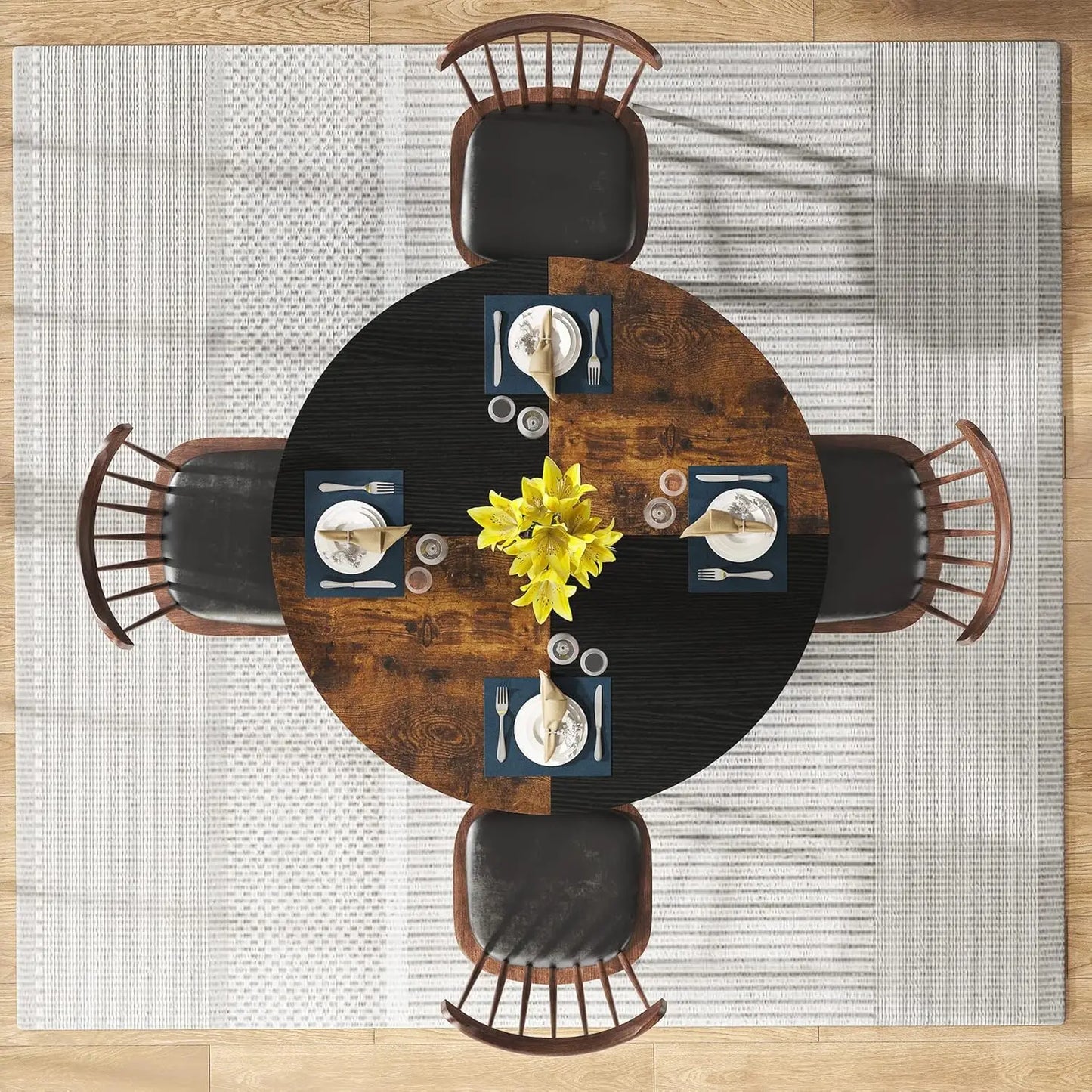 LITTLE TREE IndustrialStrength Circular Dining Table With Generous Storage Shelf